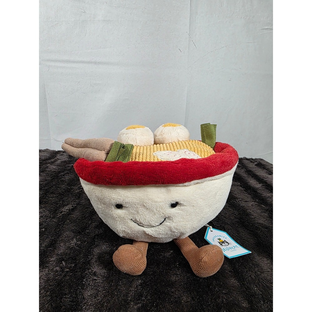 Jellycat Amuseable Ramen Plush Stuffed Food Toy A2RAM Cream Red Yellow NWT